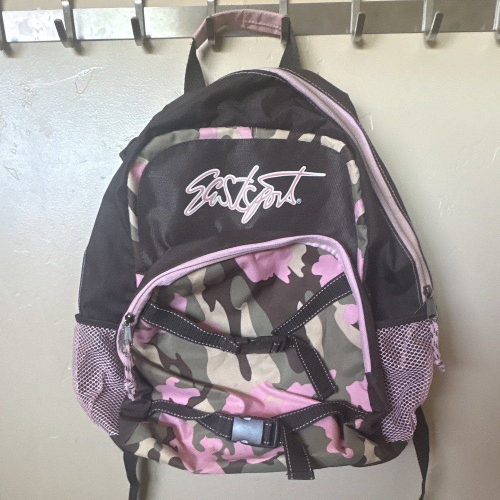 Eastport Kids Camo Backpack Black Pink Gray Zip Outer Pockets 15x12"